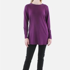 Eileen Fisher Purple Crewneck Split Hem Tunic Top Size M